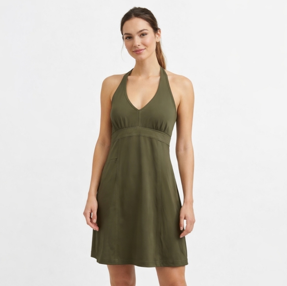 Athleta Olive Green Halter Dress | Athletic Swim Material | Size Small (4-6)